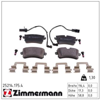Jeu de 4 plaquettes de frein arrière ZIMMERMANN OEM 4G0698451J Jeu de 4 plaquettes de frein arrière ZIMMERMANN OEM 4G0698451J
