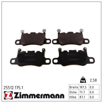 Jeu de 4 plaquettes de frein arrière ZIMMERMANN 25512.175.1 pour PORSCHE 911 3.8 Turbo - 540cv