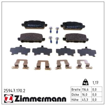 Jeu de 4 plaquettes de frein arrière ZIMMERMANN OEM 43022T8MG01 Jeu de 4 plaquettes de frein arrière ZIMMERMANN OEM 43022T8MG01
