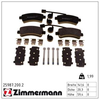 Jeu de 4 plaquettes de frein arrière ZIMMERMANN OEM 77367094