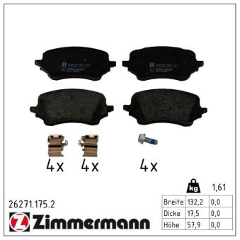 Jeu de 4 plaquettes de frein avant ZIMMERMANN OEM KTL1TC2K021AC