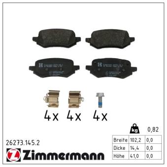 Jeu de 4 plaquettes de frein arrière ZIMMERMANN OEM KTL1TC2M007AB