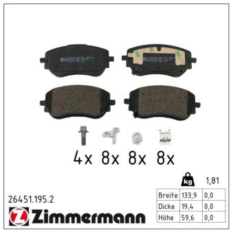 Jeu de 4 plaquettes de frein avant ZIMMERMANN OEM 77368941