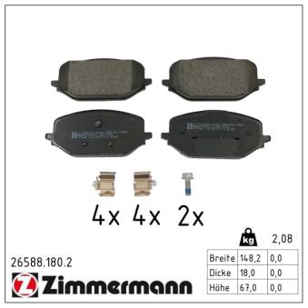 Jeu de 4 plaquettes de frein avant ZIMMERMANN 26588.180.2 pour KIA PRIDE PureTech 110 - 110cv