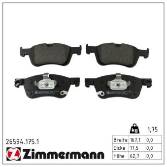 Jeu de 4 plaquettes de frein avant ZIMMERMANN OEM D10606RN0A