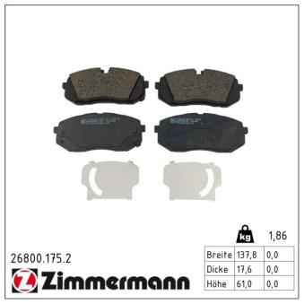 Jeu de 4 plaquettes de frein avant ZIMMERMANN 26800.175.2 pour HYUNDAI I20 1.0 T-GDI - 101cv