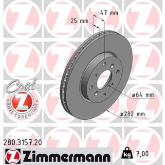 Jeu de 2 disques de frein avant ZIMMERMANN 280.3157.20 pour HONDA ACCORD 2.3 - 154cv