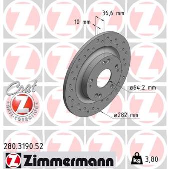 Jeu de 2 disques de frein arrière ZIMMERMANN OEM 42510TGNG00 Jeu de 2 disques de frein arrière ZIMMERMANN OEM 42510TGNG00