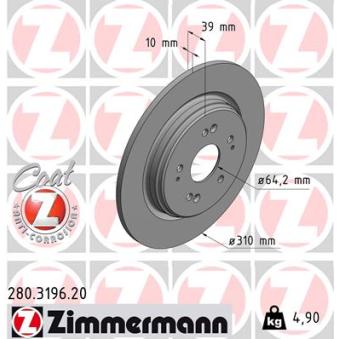 Jeu de 2 disques de frein arrière ZIMMERMANN OEM 42510TLAA00