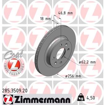 Jeu de 2 disques de frein avant ZIMMERMANN 285.3509.20 pour HYUNDAI I20 1.6 CRDi - 128cv