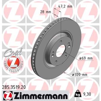 Jeu de 2 disques de frein avant ZIMMERMANN 285.3519.20 pour KIA PRO CEED 1.6 T-GDI - 204cv