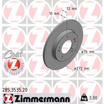 Jeu de 2 disques de frein arrière ZIMMERMANN 285.3535.20 pour HYUNDAI I30 1.0 T-GDI - 120cv