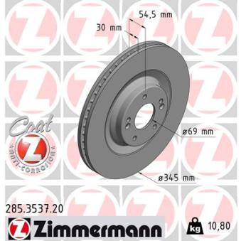 Jeu de 2 disques de frein avant ZIMMERMANN 285.3537.20 pour HYUNDAI I30 2,0 N - 280cv