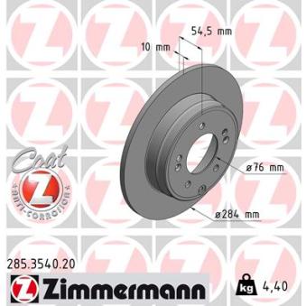 Jeu de 2 disques de frein arrière ZIMMERMANN 285.3540.20 pour KIA OPTIMA 2.0 CVVT - 165cv