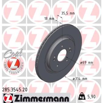Jeu de 2 disques de frein arrière ZIMMERMANN 285.3545.20 pour HYUNDAI SANTA FÉ 2.2 CRDi - 200cv