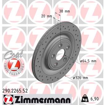 Jeu de 2 disques de frein arrière ZIMMERMANN 290.2265.52 pour JAGUAR XF 4.2 Kompressor - 416cv