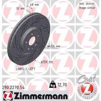 Disque de frein arrière gauche ZIMMERMANN 290.2270.54 pour JAGUAR XE 2.0 - 300cv