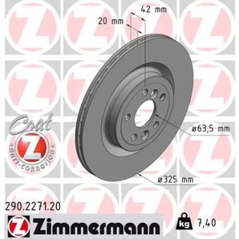 Jeu de 2 disques de frein arrière ZIMMERMANN 290.2271.20 pour JAGUAR XE 2.0 - 300cv