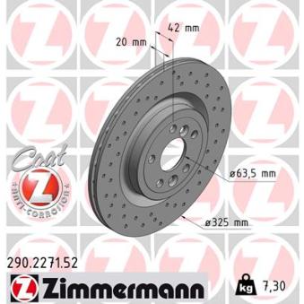 Jeu de 2 disques de frein arrière ZIMMERMANN 290.2271.52 pour JAGUAR XE 2.0 - 300cv