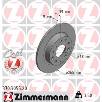 Jeu de 2 disques de frein arrière ZIMMERMANN 370.3055.20 pour MAZDA 3 2.0 - 120cv