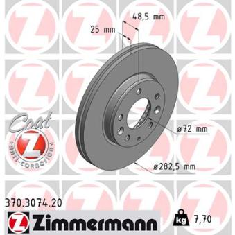 Jeu de 2 disques de frein avant ZIMMERMANN 370.3074.20 pour MAZDA 6 2.0 DI - 121cv