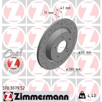 Jeu de 2 disques de frein arrière ZIMMERMANN 370.3079.52 pour MAZDA 3 2.3 MPS - 260cv