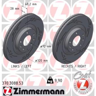 Jeu de 2 disques de frein avant ZIMMERMANN 370.3088.53 pour MAZDA CX-9 3.7 - 277cv