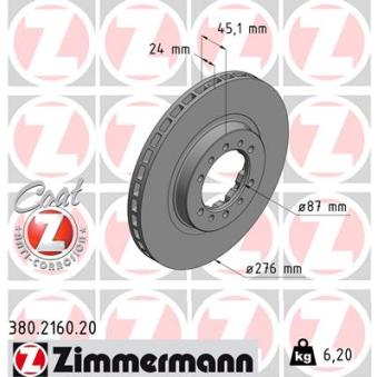 Jeu de 2 disques de frein avant ZIMMERMANN 380.2160.20 pour MITSUBISHI PAJERO 3.0 V6 - 150cv