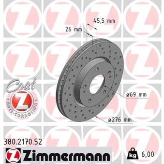 Jeu de 2 disques de frein avant ZIMMERMANN 380.2170.52 pour MITSUBISHI SPACE 2.0 - 136cv