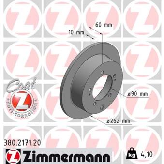 Jeu de 2 disques de frein arrière ZIMMERMANN 380.2171.20 pour MITSUBISHI SPACE 2.0 16V - 133cv