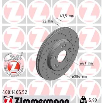 Jeu de 2 disques de frein avant ZIMMERMANN 400.1405.52 pour PORSCHE 911 E 220 T - 150cv