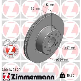 Jeu de 2 disques de frein avant ZIMMERMANN 400.1421.20 pour MERCEDES-BENZ CLASSE S S 280 - 193cv