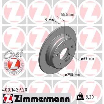 Jeu de 2 disques de frein arrière ZIMMERMANN 400.1427.20 pour MERCEDES-BENZ CLASSE E E 220 - 150cv