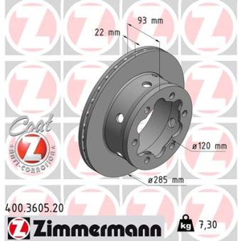 Jeu de 2 disques de frein arrière ZIMMERMANN OEM 2D0615601B