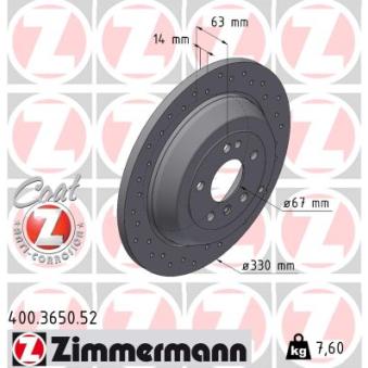 Jeu de 2 disques de frein arrière ZIMMERMANN OEM 1644230512