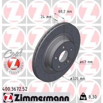 Jeu de 2 disques de frein arrière ZIMMERMANN 400.3672.52 pour CITROEN JUMPY E 220 CDI - 170cv