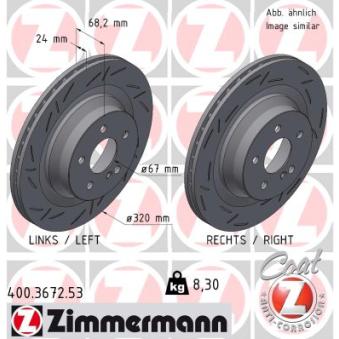 Jeu de 2 disques de frein arrière ZIMMERMANN 400.3672.53 pour CITROEN JUMPY E 220 CDI - 170cv