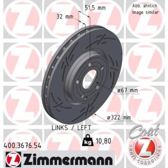 Disque de frein arrière gauche ZIMMERMANN 400.3676.54 pour MERCEDES-BENZ CLS CLS 350 BlueTEC - 252cv