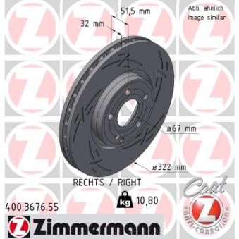 Disque de frein arrière droit ZIMMERMANN 400.3676.55 pour MERCEDES-BENZ CLS CLS 350 BlueTEC - 252cv