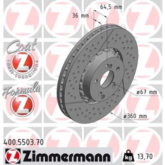 Jeu de 2 disques de frein avant ZIMMERMANN 400.5503.70 pour AUDI CABRIOLET E 63 AMG - 585cv