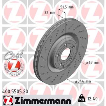 Jeu de 2 disques de frein avant ZIMMERMANN 400.5505.20 pour MERCEDES-BENZ CLS CLS 350 BlueTEC - 252cv