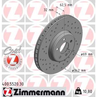 Jeu de 2 disques de frein avant ZIMMERMANN 400.5520.30 pour AUDI A8 E 200 d - 150cv
