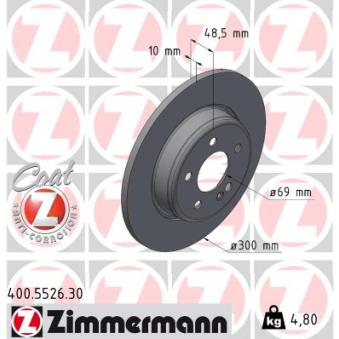 Jeu de 2 disques de frein arrière ZIMMERMANN 400.5526.30 pour MERCEDES-BENZ CLASSE C C 200 EQ Boost 4-matic - 184cv