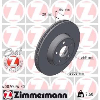 Jeu de 2 disques de frein avant ZIMMERMANN 400.5574.30 pour MERCEDES-BENZ CLASSE C C 200 d - 163cv