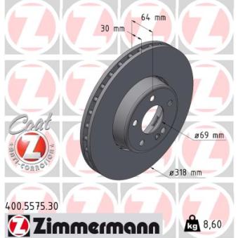 Jeu de 2 disques de frein avant ZIMMERMANN 400.5575.30 pour MERCEDES-BENZ CLASSE C C 200 d - 163cv