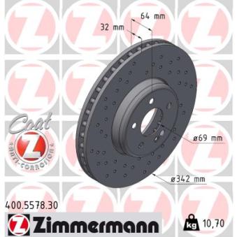 Jeu de 2 disques de frein avant ZIMMERMANN 400.5578.30 pour MERCEDES-BENZ CLASSE C C 300 e - 313cv