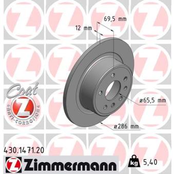 Jeu de 2 disques de frein arrière ZIMMERMANN OEM 569208
