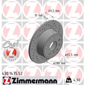 Jeu de 2 disques de frein arrière ZIMMERMANN OEM 4839338