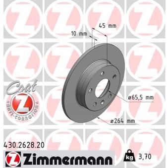 Jeu de 2 disques de frein arrière ZIMMERMANN 430.2628.20 pour JEEP CHEROKEE 1.7 CDTI - 110cv