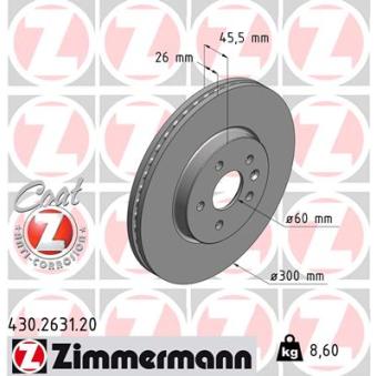 Jeu de 2 disques de frein avant ZIMMERMANN 430.2631.20 pour CHEVROLET TRAX 1.6 - 116cv